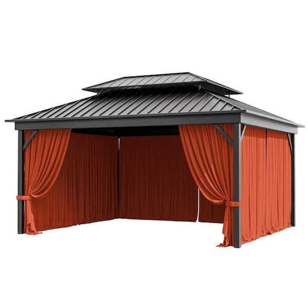 Kimunuk 12 ft. x 14 ft. Universal Outdoor Privacy Curtains, Gazebo Replacement with Zipper Orange (4-Side Curtain Only)