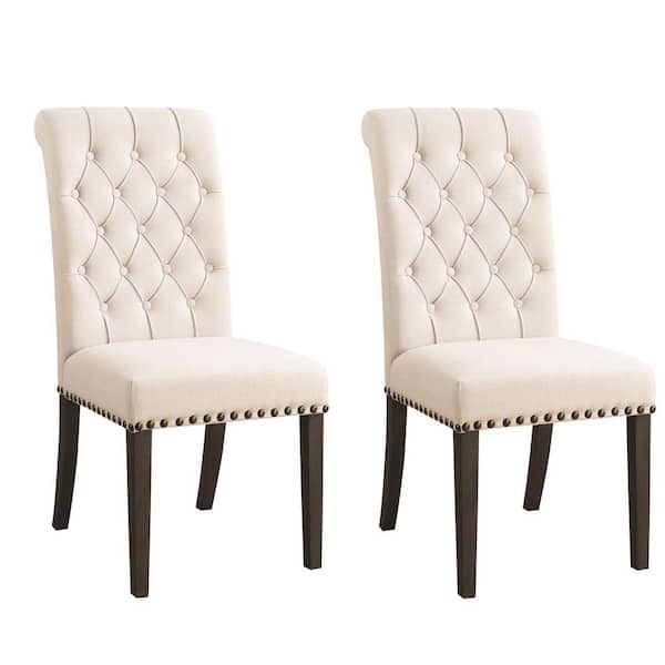 Coaster Phelps Diamond Tufting Beige and Smokey Black Upholstered Dining Side Chairs (Set of 2)