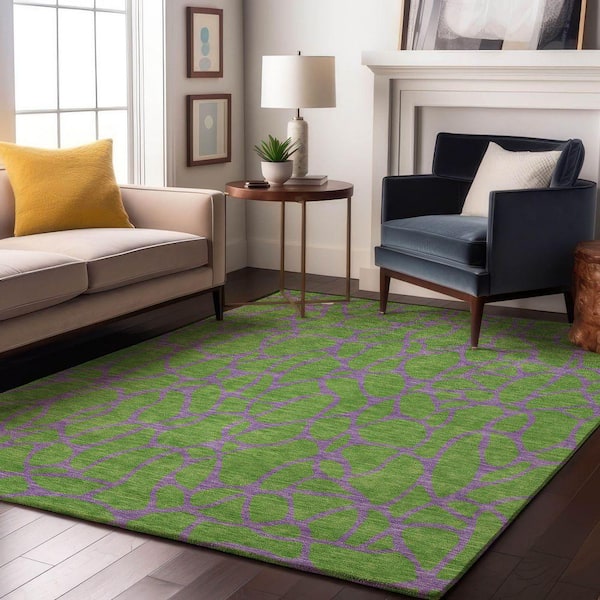 Mayfield Premium Machine Washable Abstract AMF1023 Lime 5 ft. x 7 ft. 6 in. Area Rug