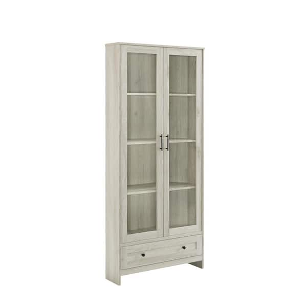 Home Source Display Storage Cabinet in White with Glass Doors