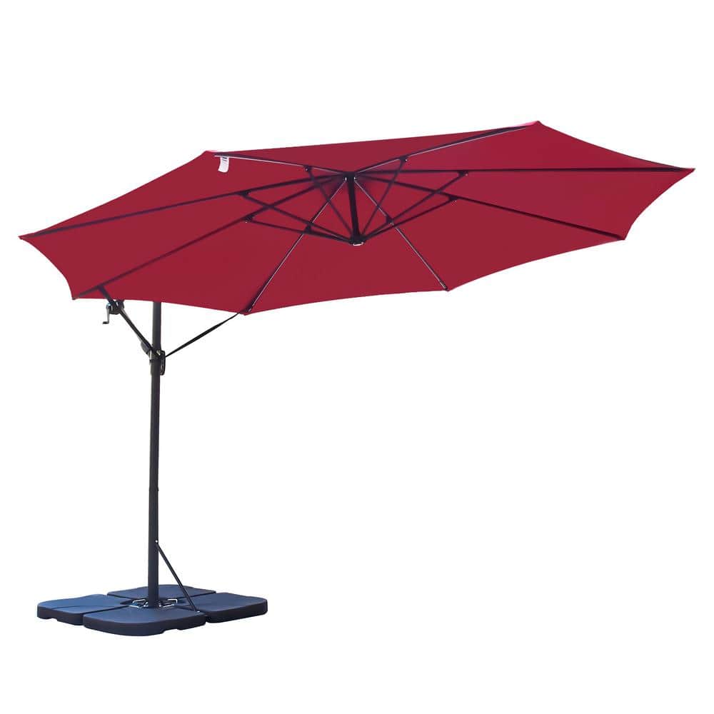 SUNRINX 12 ft. Steel Cantilever Offset Patio Umbrella in Red with Crank