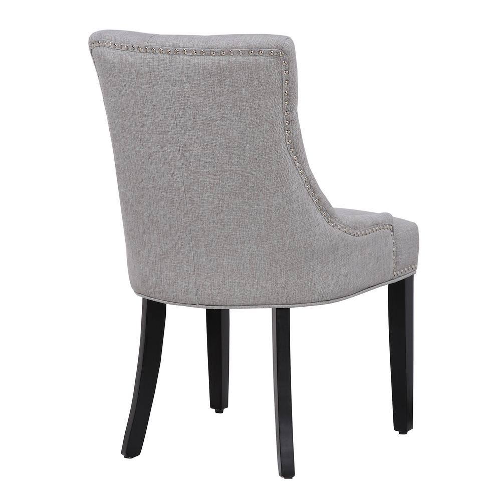 Elegant Gray Linen Upholstered High-Back Side Chair with Wood Accents