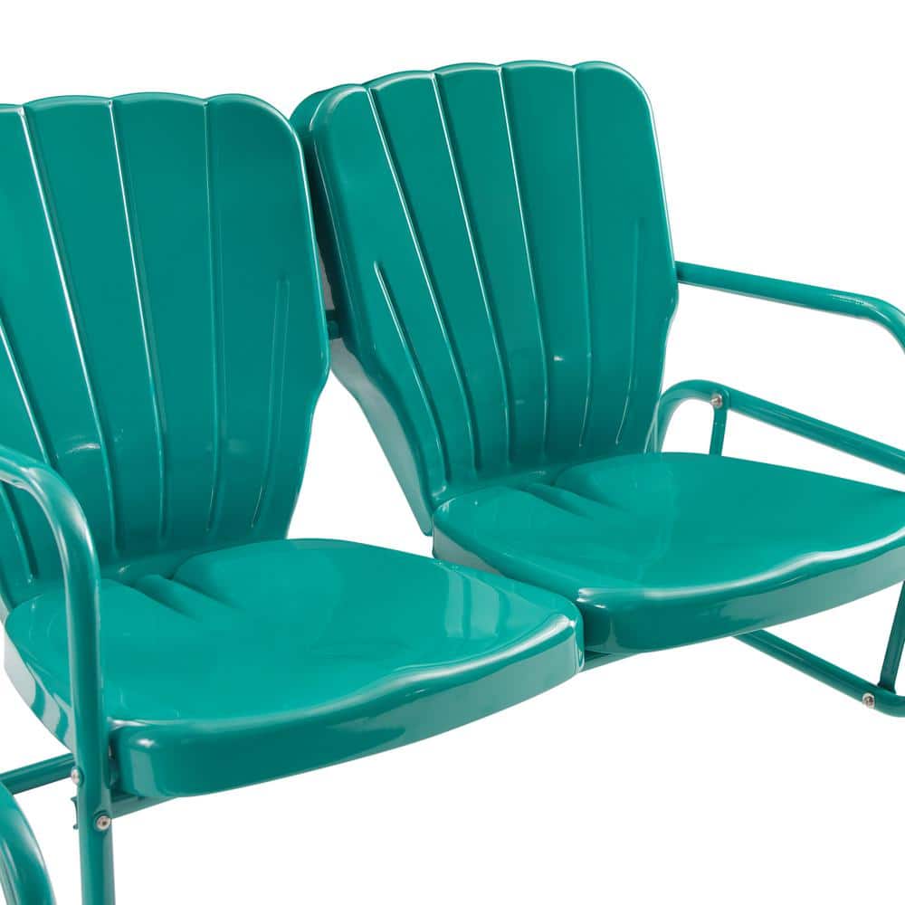 Turquoise Gloss Metal Two-Seater Outdoor Glider Bench