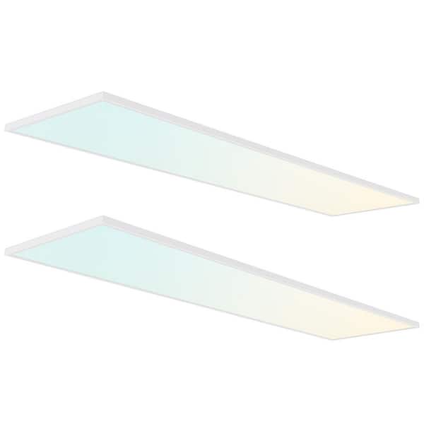 1 x 4 ft. LED Slim Surface Panel Recessed Light 5CCT 2700K-5000K Dimmable 3300/4400/5500LM 30/40/50W Damp Rated (2-Pack)