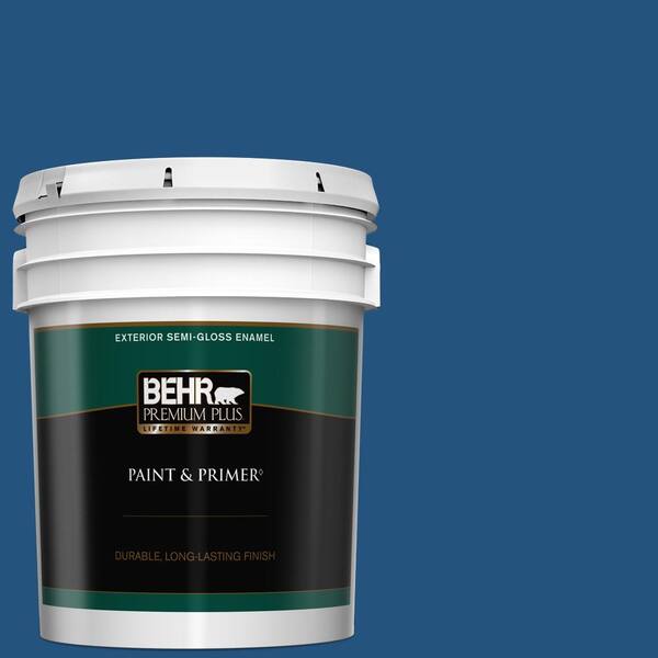 BEHR PREMIUM PLUS 5 gal. #S-H-570 Blueberry Twist Semi-Gloss Enamel Exterior Paint & Primer