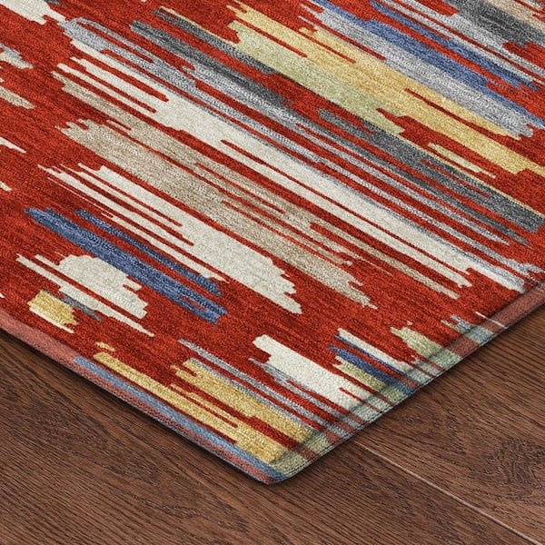 Mayfield Premium Machine Washable Abstract AMF2502 Red 2 ft. x 7 ft. Runner Rug
