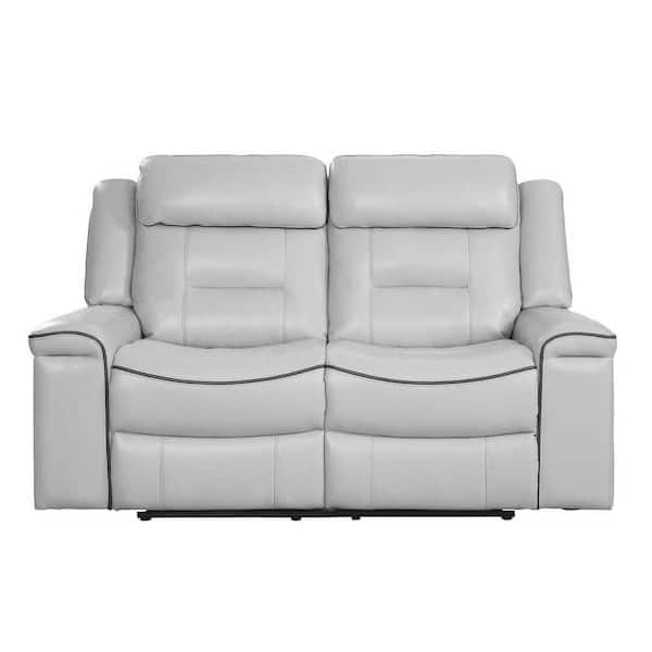EVERGLADE HOME Cairn 65.5 in. W Flared Arm Faux Leather Straight Double Reclining Loveseat in Light Gray
