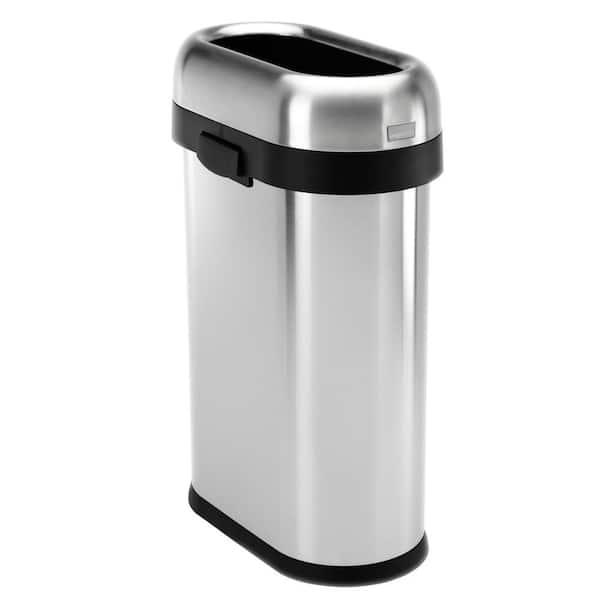 13 Gallon Slim Open Top Commercial Trash Can, Brushed Stainless Steel