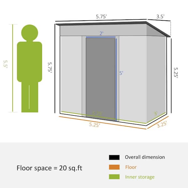 Outsunny 6 ft. W x 4 ft. D Metal Shed with Double Door (24 Sq. Ft