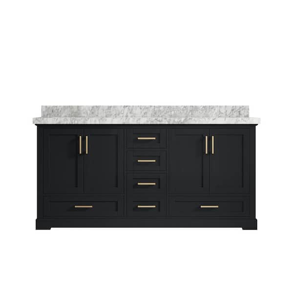 Willow Collections Boston 72 in. W x 22 in. D x 36 in. H Double Sink Bath Vanity in Wrought Iron with 2 in. Carrara Marble Top