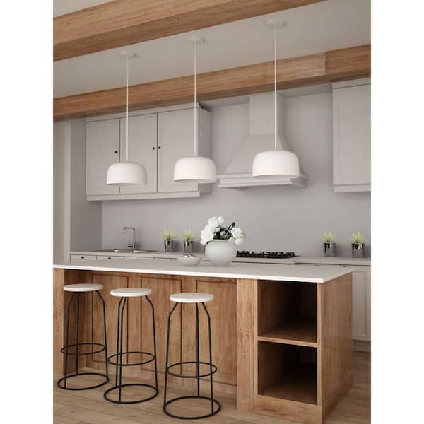 Arriccio 14 in. 1-Light White Plaster Round Shaded Pendant Light