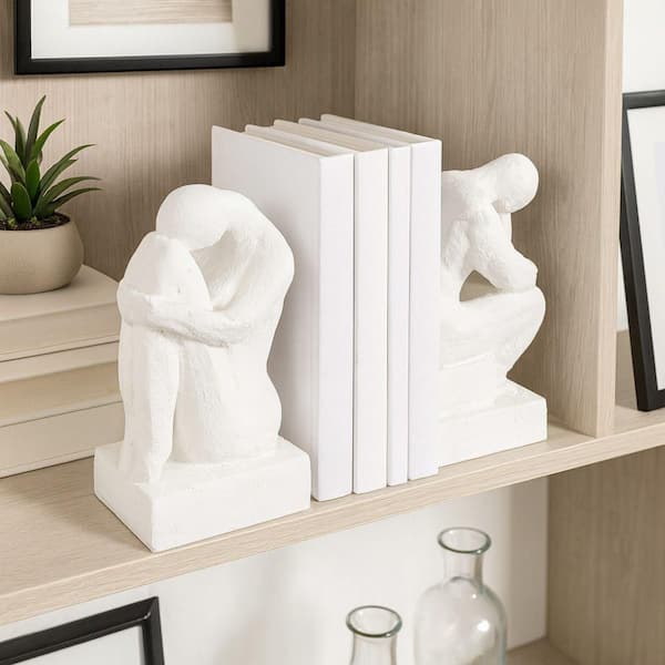 White 7 in. Resin Modern Thinking Man Bookends (Set of 2)