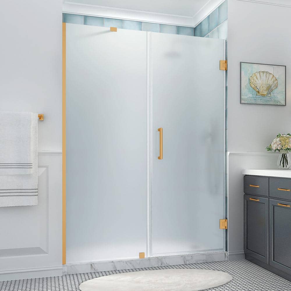 Belmore XL 62" Frameless Hinged Shower Door with Frosted Glass and Brushed Gold Finish