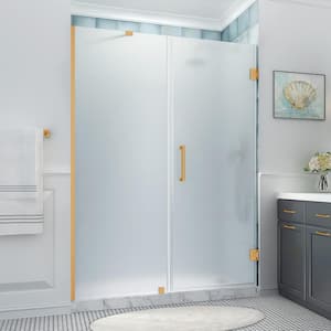 Belmore XL 63.25 - 64.25 in. x 80 in. Frameless Hinged Shower Door with Ultra-Bright Frosted Glass in Brushed Gold