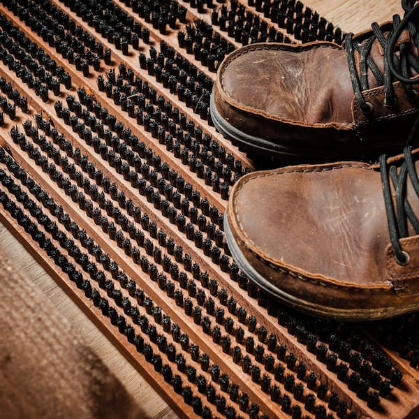 31.5 in. x 14 in. Brown and Black Indoor/Outdoor Boot Brush Door Mat