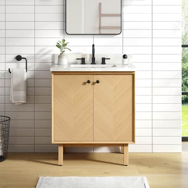 Avanity Adele 31 in. Single Sink Natural Oak Bath Vanity with Calacatta White Quartz Top