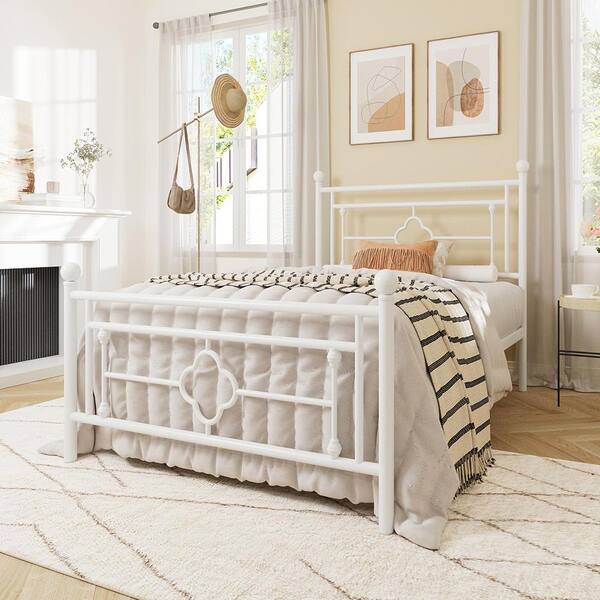 CITRUTAR CHEEP LLC 14 in. Tall White Metal Twin Size Platform Bed
