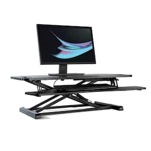 Black 37 in. Height Adjustable Extra-Large Standing Desk Converter Sit to Stand Dual Monitor Gas Spring Desktop Riser