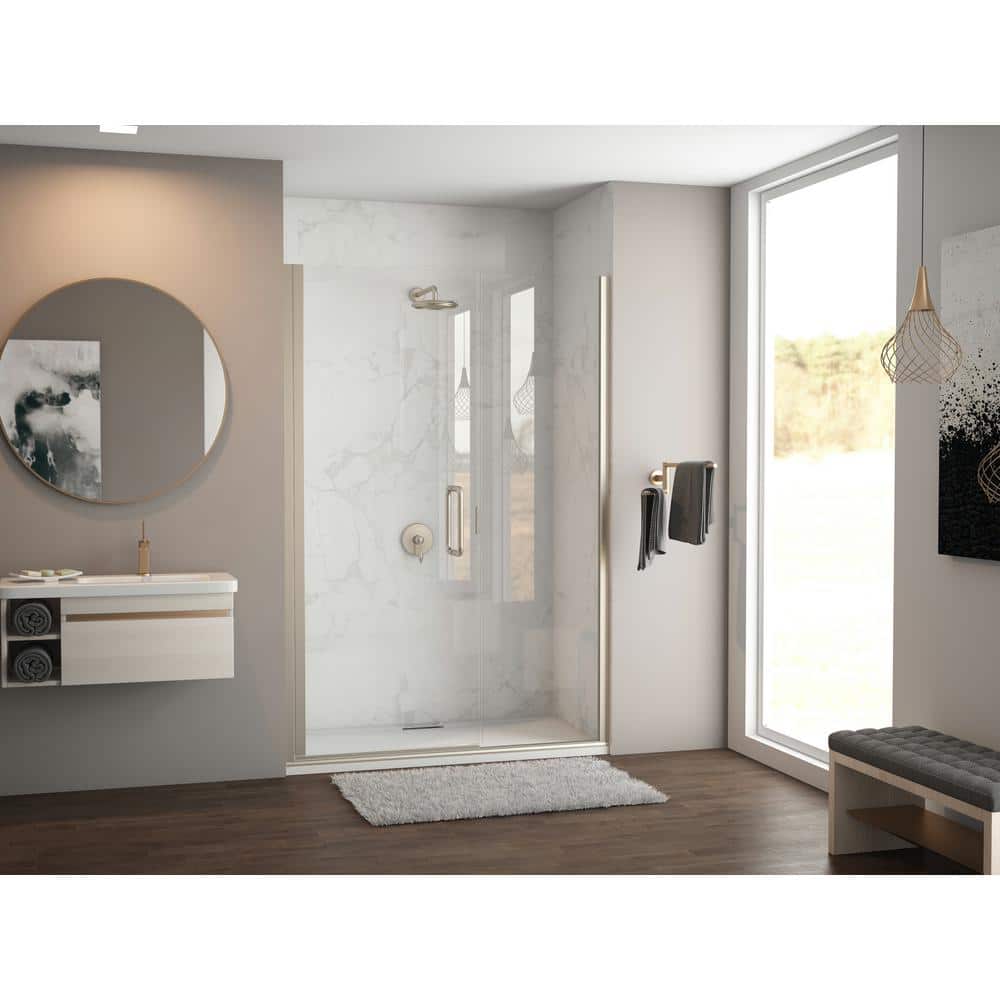 Illusion 46 in. to 47.25 in. x 70 in. Semi-Frameless Shower Door with Inline Panel in Brushed Nickel with Clear Glass price history on PriceWatchPro