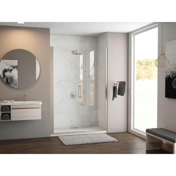Coastal Shower Doors Illusion 48 in. to 49.25 in. x 70 in. Semi-Frameless Shower Door with Inline Panel in Brushed Nickel with Clear Glass