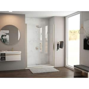 Illusion 56 in. to 57.25 in. x 66 in. Semi-Frameless Shower Door with Inline Panel in Brushed Nickel and Clear Glass