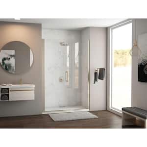 Illusion 56 in. to 57.25 in. x 70 in. Semi-Frameless Shower Door with Inline Panel in Brushed Nickel with Clear Glass