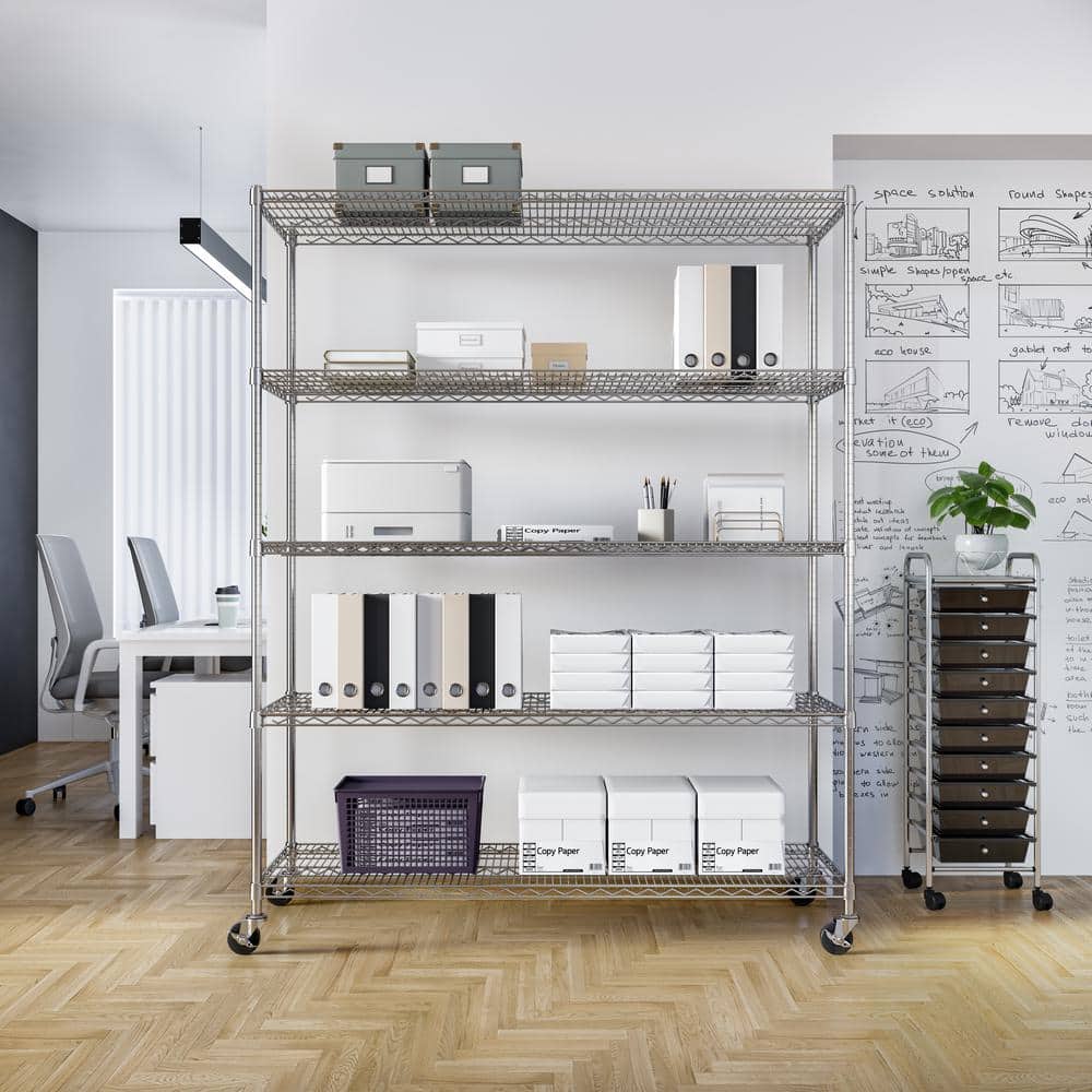 UltraDurable 5-Tier Steel Shelving with Wheels, 60" W x 24" D