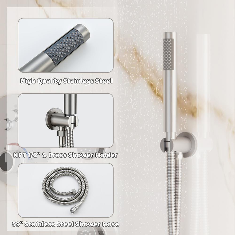 Brushed Nickel Dual Shower System with Rainfall and Body Jets