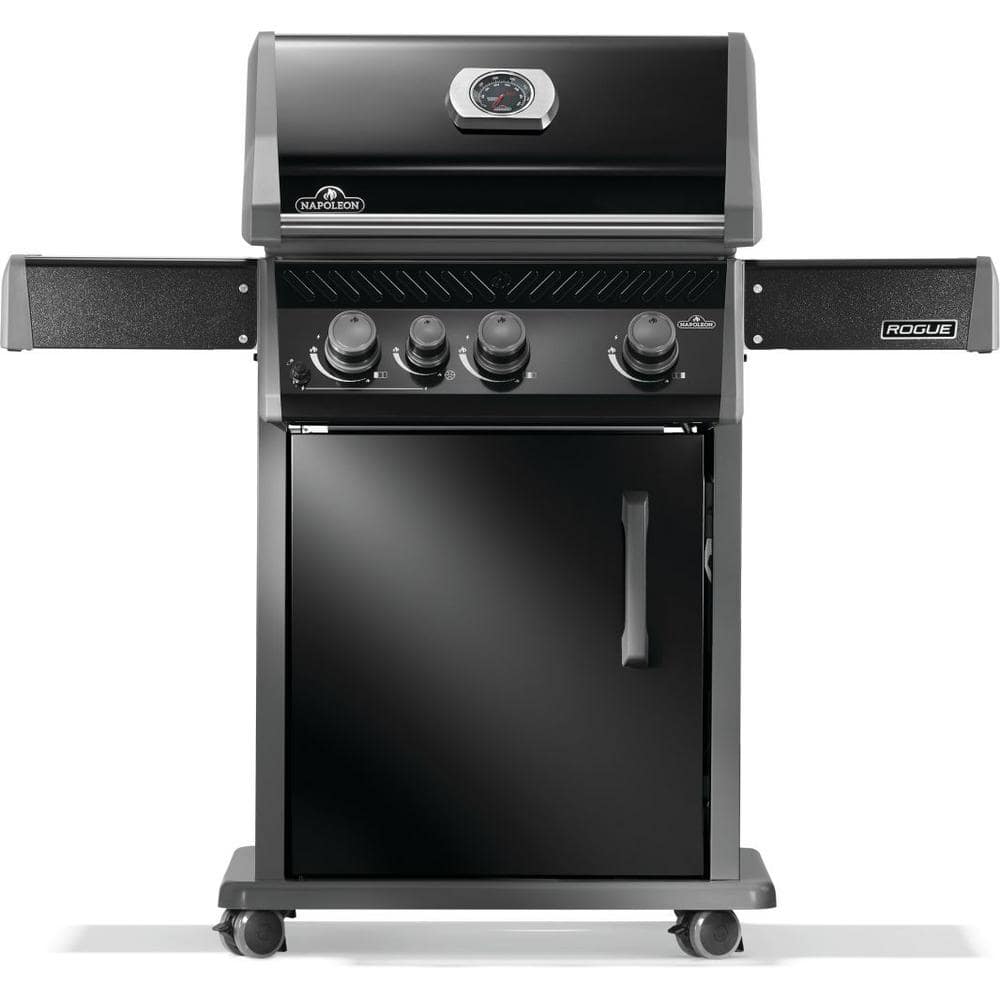 Rogue 425 3-Burner Natural Gas Grill in Black with Cast Iron Cooking Grids and Range Side Burner