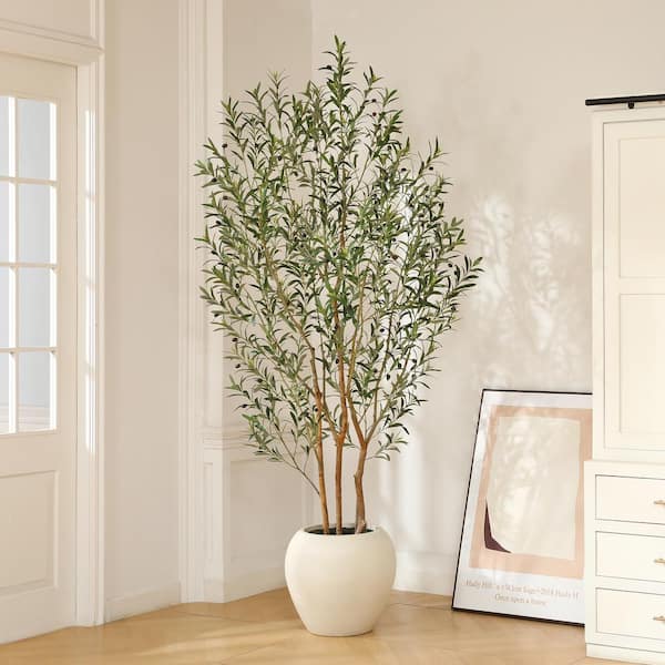 DR.Planzen 8 ft. Artificial Olive Tree with White Tall Planter