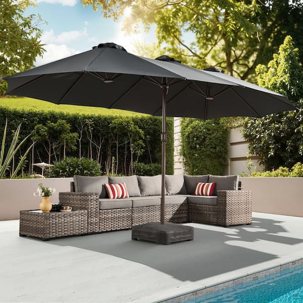 Alpine C 15 ft. Outdoor Double-Sided Market Patio Umbrella, UV Protection with Base in Dark Gray