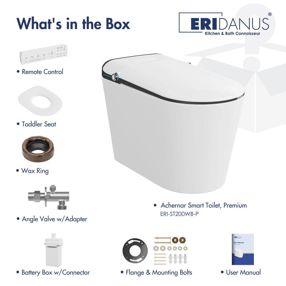 Elongated White and Black Smart Bidet Toilet with Heated Seat