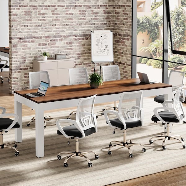 Halseey 78.7 in. Rectangular Brown White Wood 6.6 ft Home Office Study Writing Conference Table Executive Computer Desk