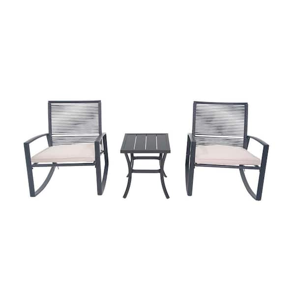 3-Piece Metal Outdoor Bistro Set with Beige Cushion,Patio Porch ...