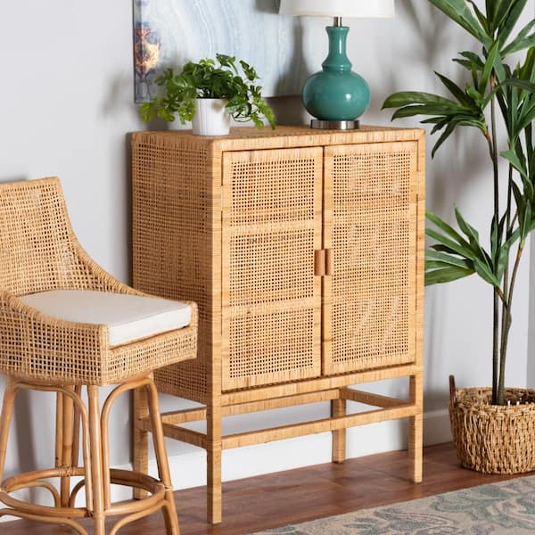 bali & pari Vivan Natural Rattan 3-Tier Storage Cabinet