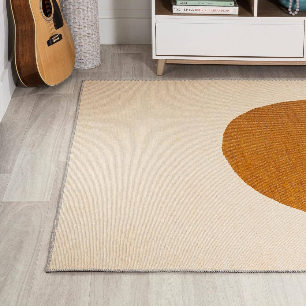 Scandinavian Cream/Rust Geometric 9' x 12' Easy-Care Synthetic Rug