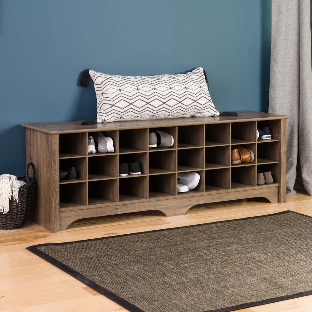 Drifted Gray Laminated Entryway Shoe Storage Cubby Bench