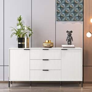 Modern Elegance Off-White 3-Drawers with 2-Adjustable Shelve Cabinet 58 in. Wild Dresser with Stylish Black Metal Handle