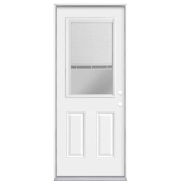 Masonite 32 in. x 80 in. Premium Left Hand Inswing 1/2 Lite Clear Glass Mini Blind Primed Steel Prehung Front Door No Brickmold
