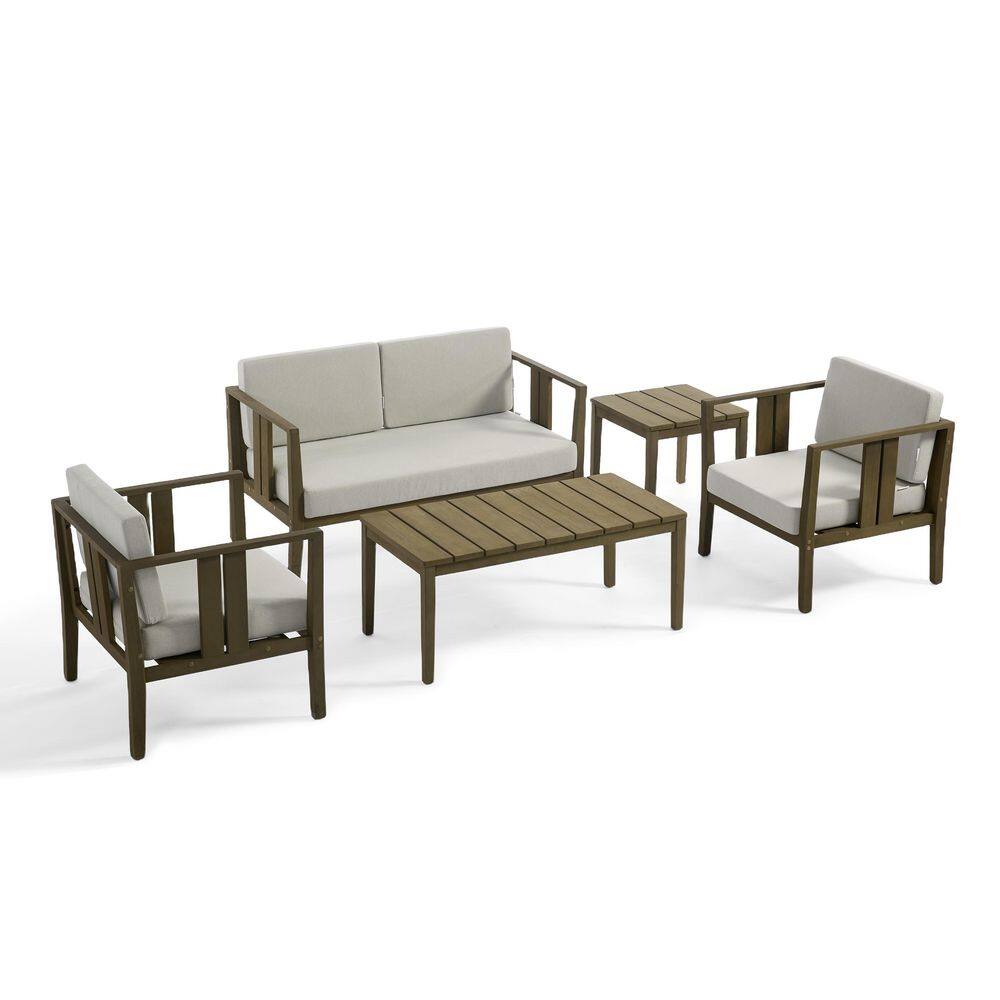 5-Piece Brown Teak Patio Conversation Set with Light Camel Cushions price history on PriceWatchPro