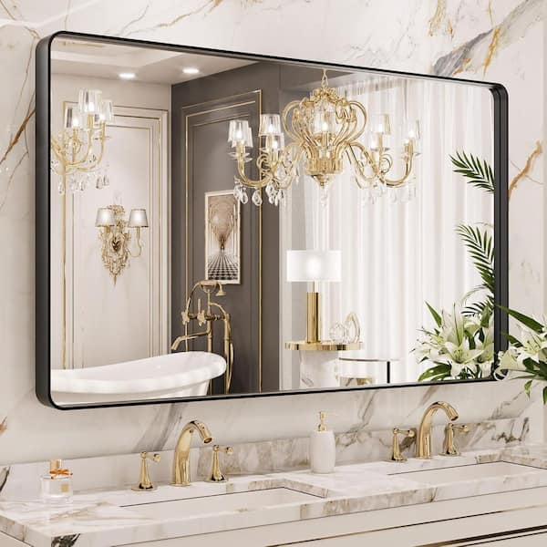 Apmir 51 in. W x 30 in. H Rectangular Aluminum Alloy Framed and Tempered Glass Wall Bathroom Vanity Mirror in Matte Black