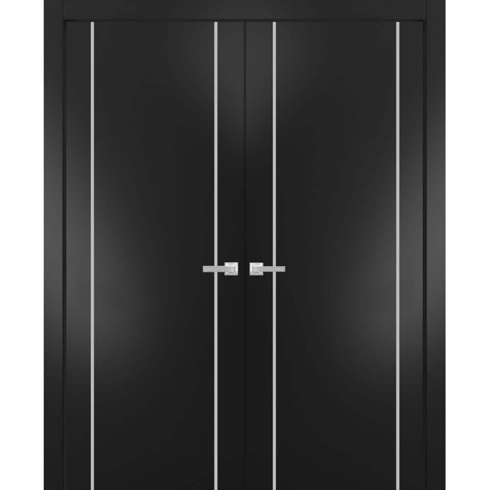84 in. x 96 in. 2 Panel Black Matte Finished Solid Wood with Honeycomb Sliding Door with Hardware price history on PriceWatchPro