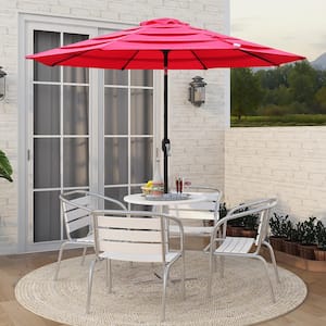 9 ft. Steel Crank and Tilt 4-Tier Market Patio Umbrella in Red