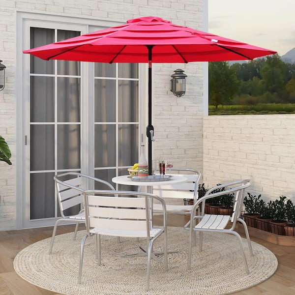 Maypex 9 ft. Steel Crank and Tilt 4-Tier Market Patio Umbrella in Red