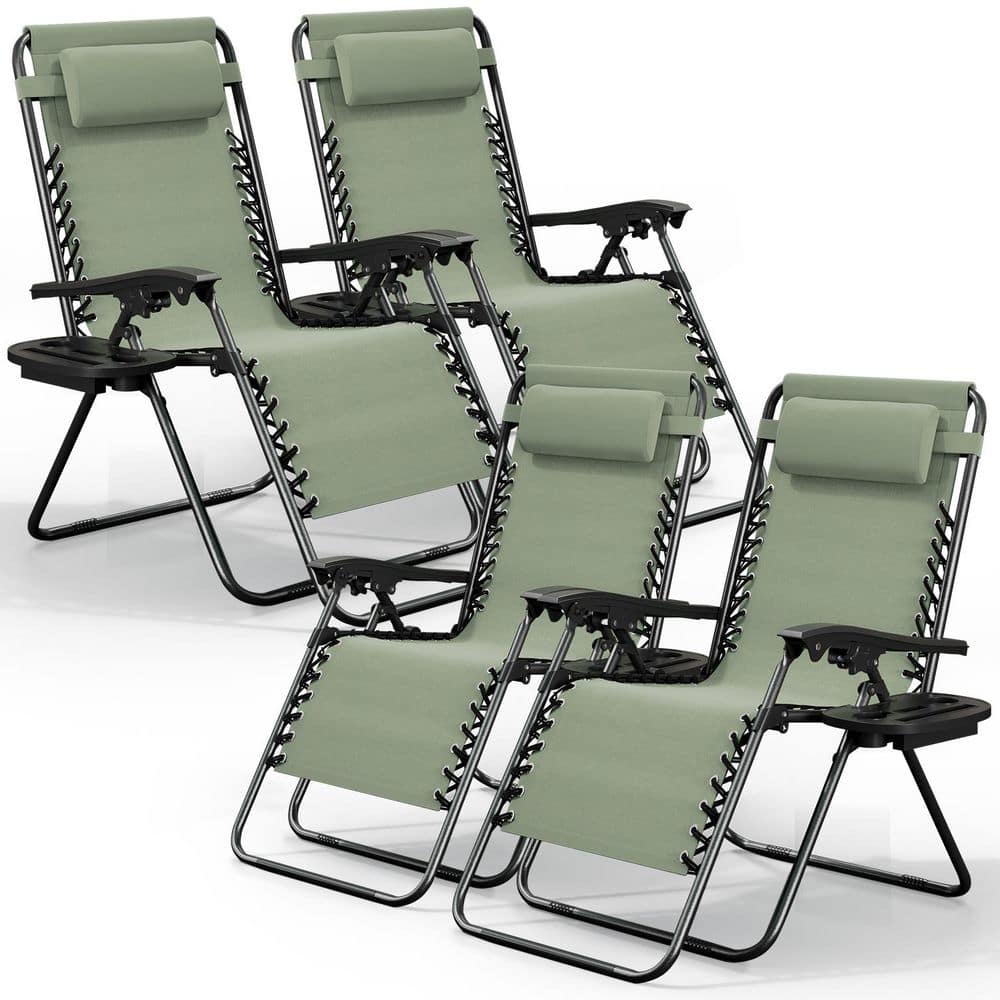 HEARTH & HARBOR 4-Piece Sage Green Zero Gravity Chairs, Metal