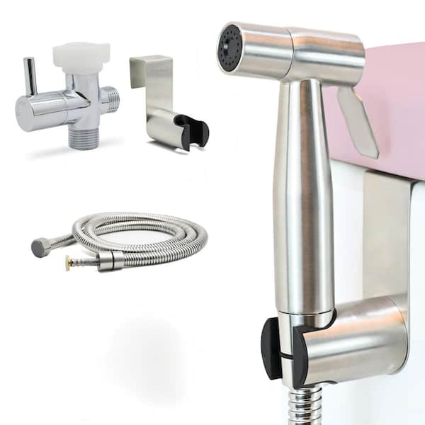 Easy-Install Handheld Bidet Attachment with Adjustable Pressure, Braided Hose & Installation Kit Included in Gray