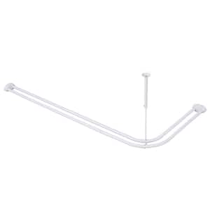 Rustproof Aluminum Double L Shaped Shower Curtain Rod 72" L with 24 Shower Hooks & Ceiling Support, Wall Mounted, White