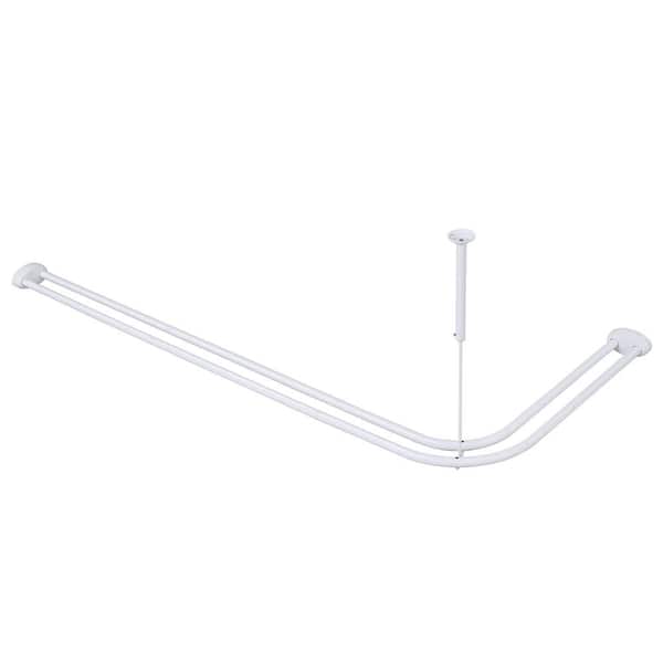 Utopia Alley Rustproof Aluminum Double L Shaped Shower Curtain Rod 72" L with 24 Shower Hooks & Ceiling Support, Wall Mounted, White