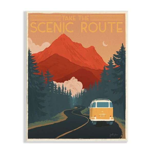 Stupell Industries The Scenic Route Phrase Mountain Travel By Janelle Penner Unframed Print Typography Wall Art 13 in. x 19 in.