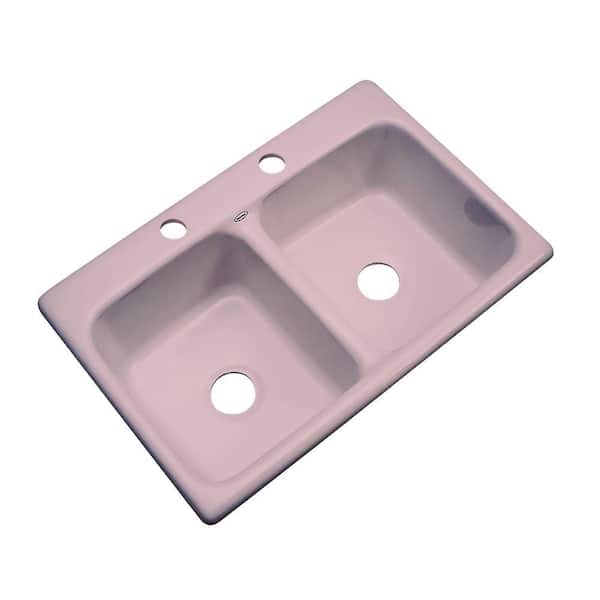 Thermocast Newport Drop-In Acrylic 33 in. 2-Hole Double Bowl Kitchen Sink in Wild Rose